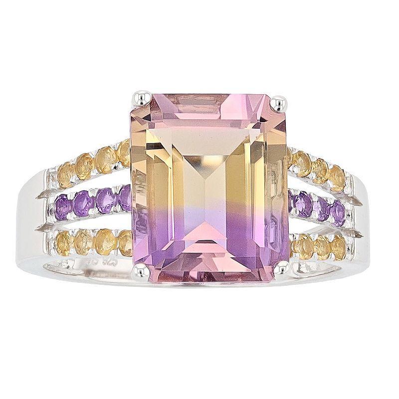 Sterling Silver Ametrine, Amethyst & Citrine Split-Shank Ring, Womens Product Image