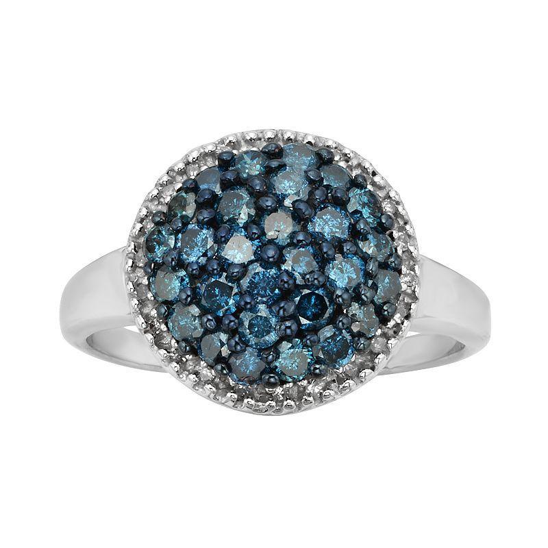 Jewelexcess Sterling Silver 1-ct. T.W. Blue and White Diamond Cluster Ring, Womens Product Image