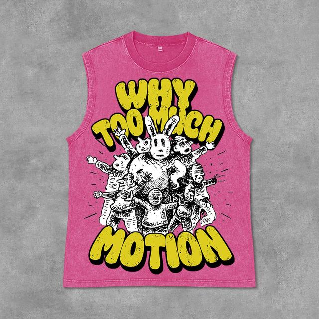 Vintage Why Too Much Motion Graphic Print Acid Washed Sleeveless Tank Top Product Image