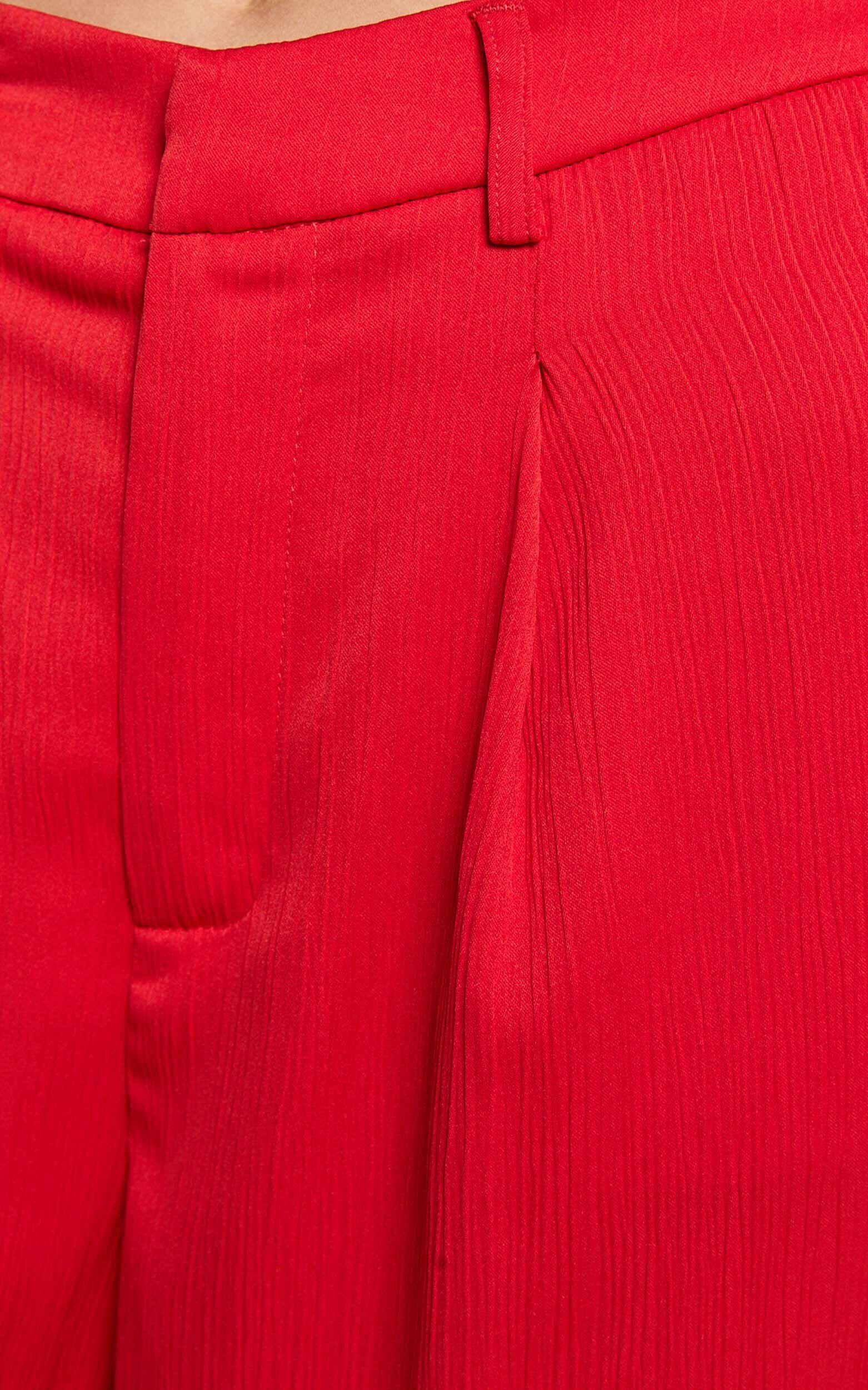 Jacie Pants - High Waisted Relaxed Textured Pants in Red Product Image