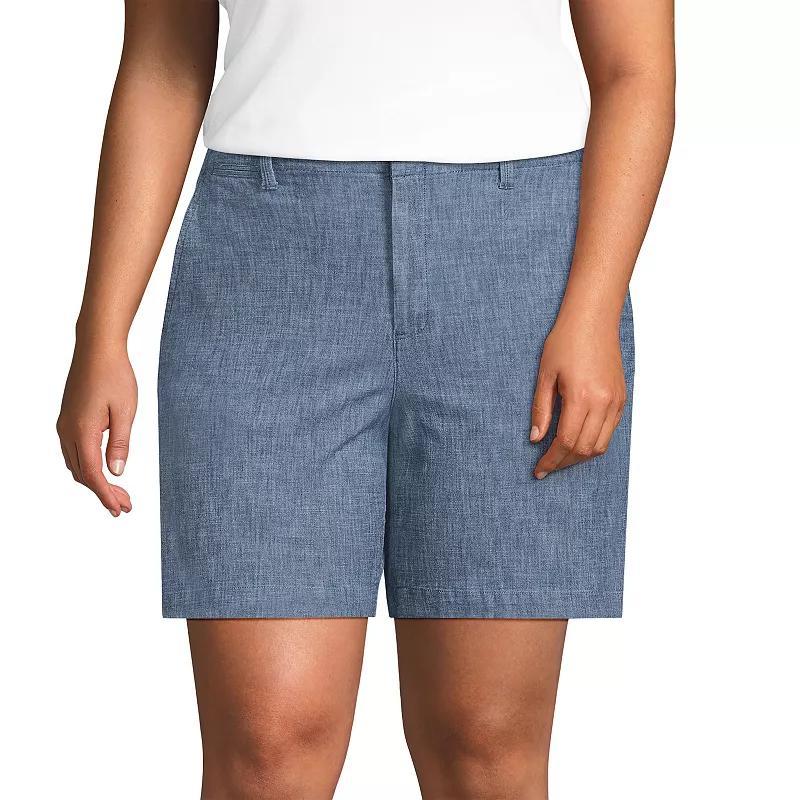 Plus Size Lands End 7-Inch Chambray Shorts, Womens Product Image