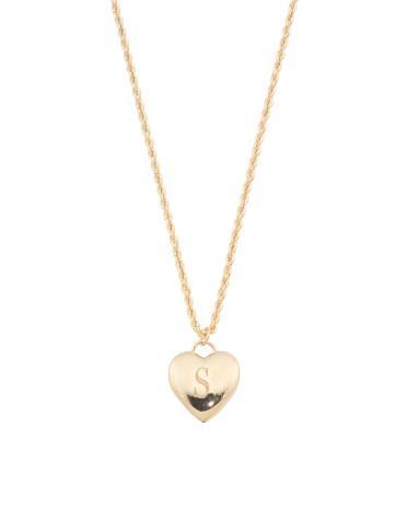 14K Engraved Initial Puffy Heart Necklace For Women Product Image