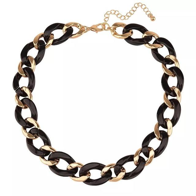 Gold Tone & Black Acrylic Chunky Link Necklace, Womens Product Image