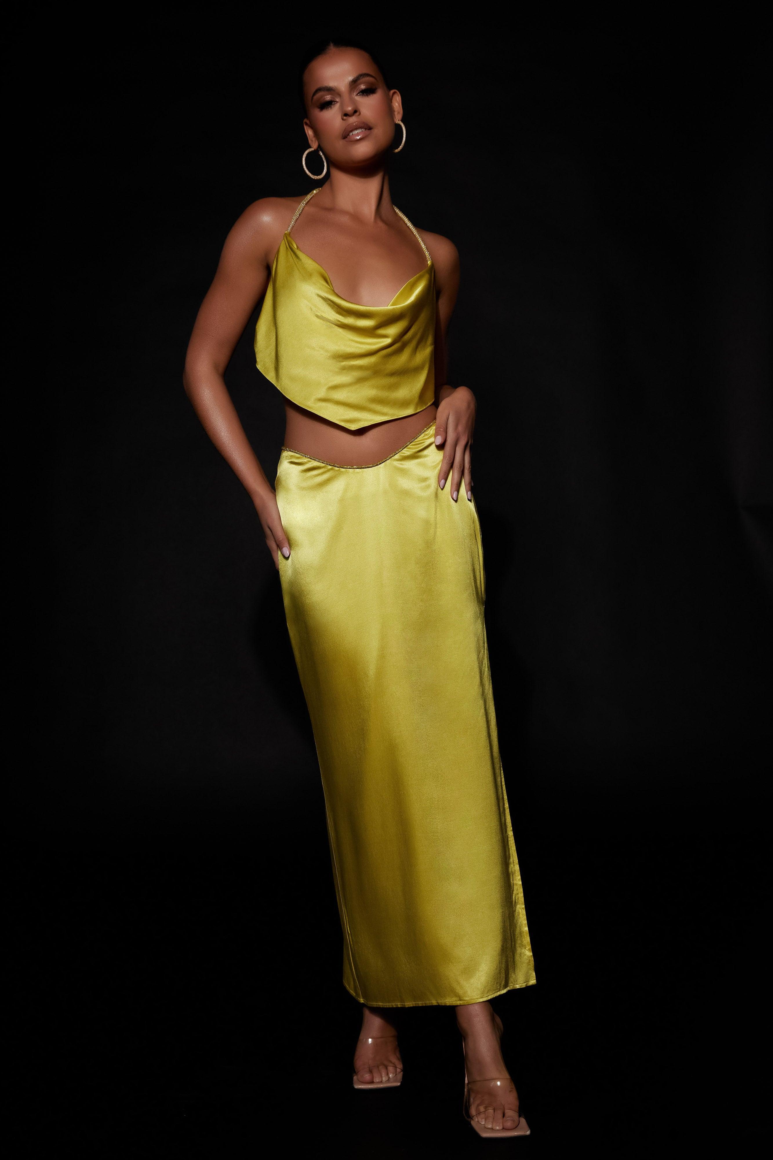 Christie Diamante Rope Maxi Skirt - Chartreuse product image