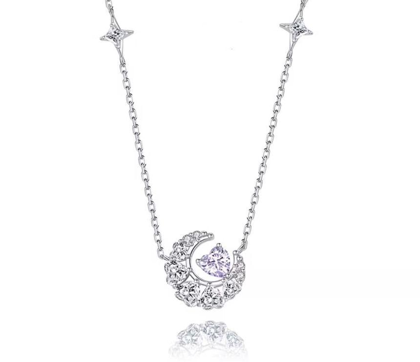 Moon Rhinestone Pendant Sterling Silver Necklace Product Image