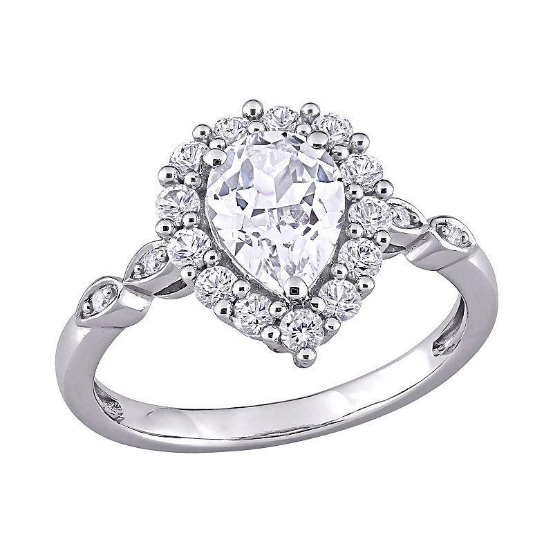 Stella Grace 10K White Gold Lab Created White Sapphire & Diamond Accent Halo Engagement Ring, Womens 10k Whgold Product Image