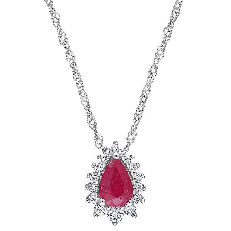 Stella Grace 14k White Gold Ruby & 1/8 Carat T.W. Diamond Teardrop Pendant Necklace, Womens Red Product Image