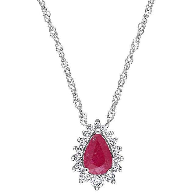 Stella Grace 14k White Gold Ruby & 1/8 Carat T.W. Diamond Teardrop Pendant Necklace, Womens Product Image