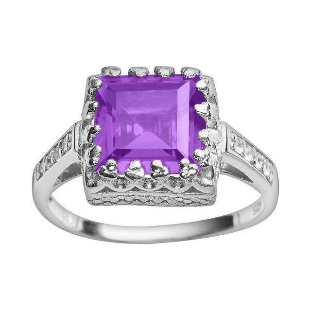 Designs by Gioelli Sterling Silver Amethyst and Lab-Created White Sapphire Crown Ring, Womens Purple Product Image