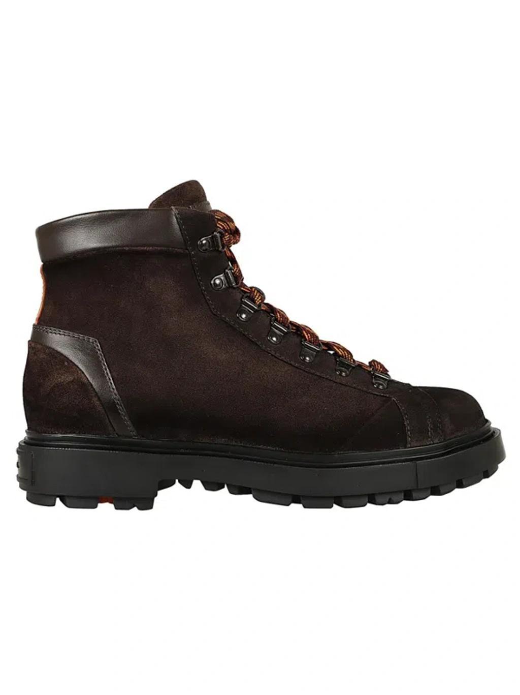 SANTONI Lace-up Suede Boots In Brown Product Image