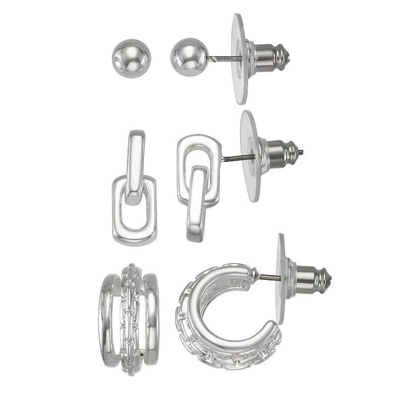 Nine West Silver Tone Stud and Drop Earring Set 3-pk., Womens Product Image