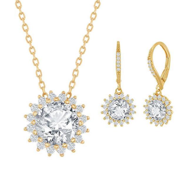 Sterling Silver Cubic Zirconia Sunburst Necklace & Earring Set, Womens, White Product Image