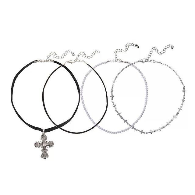 Emberly 4-pc. Simulated Pearl & Cross Choker Necklace Set, Womens, Black Product Image