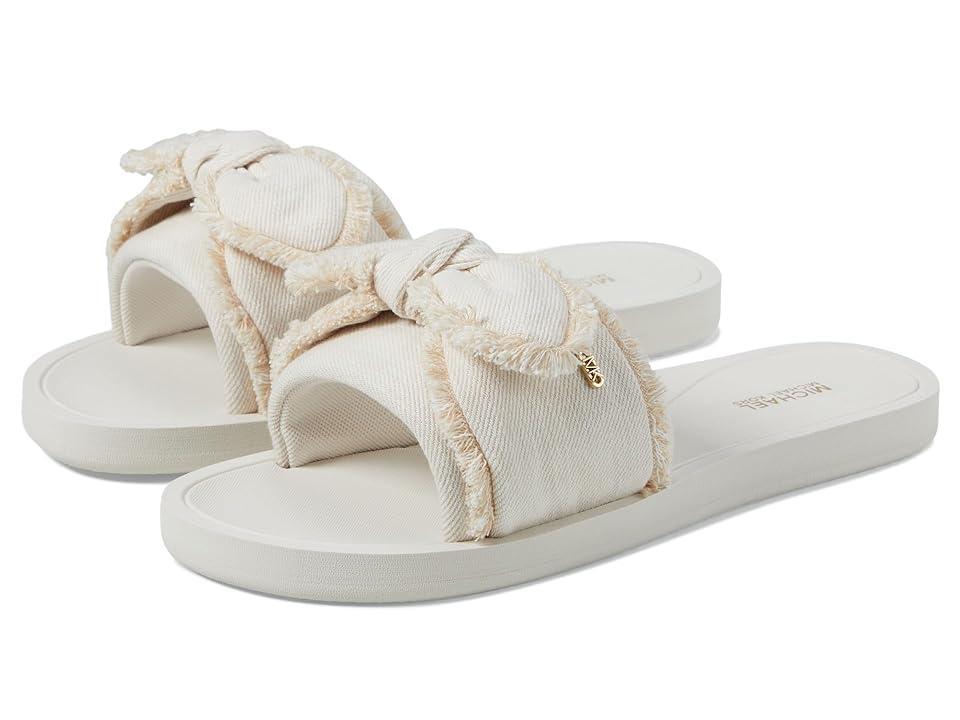 Michael Michael Kors Womens Betsy Distressed Bow Denim Slide Sandals Product Image