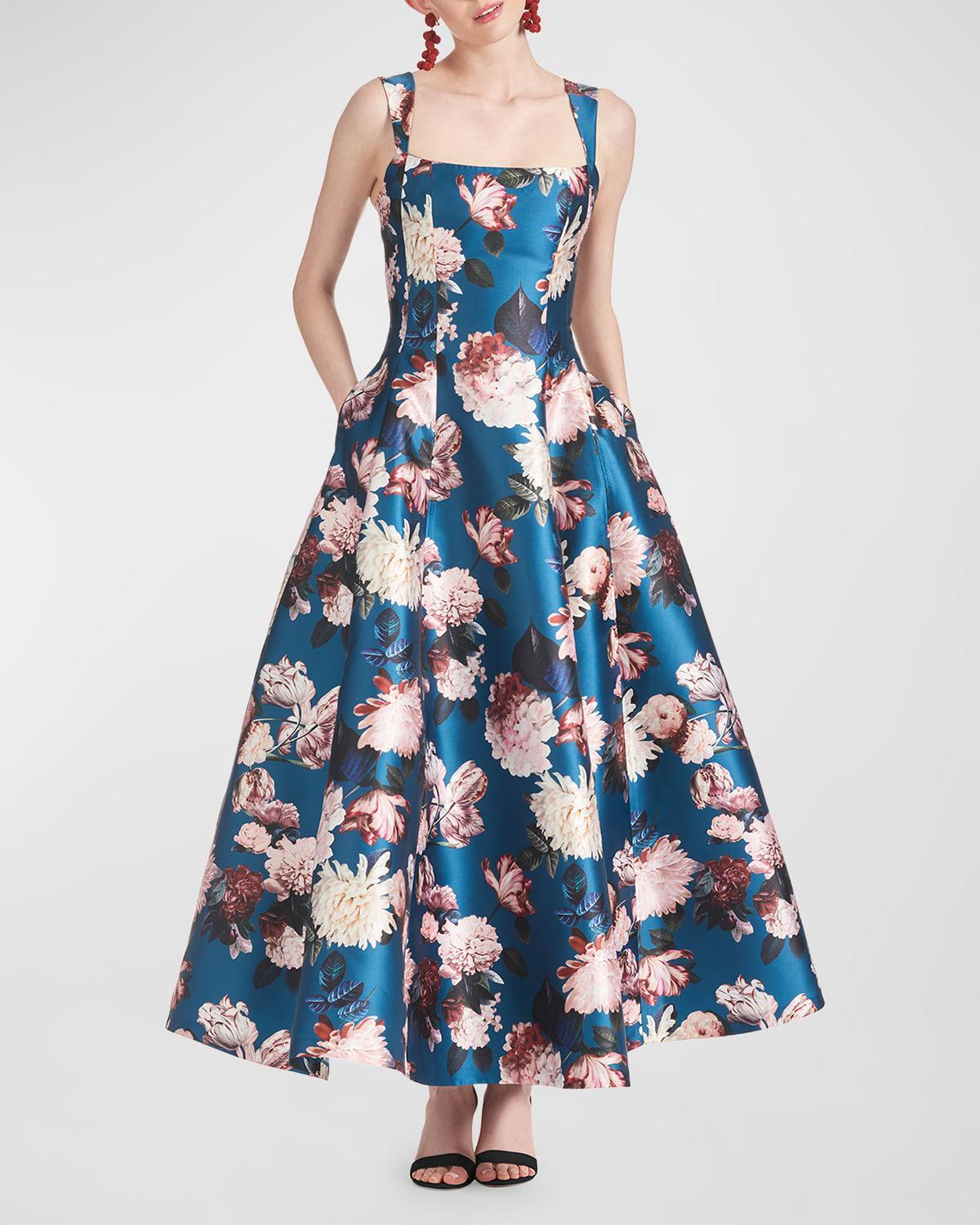 Audrey Sleeveless Floral-Print Mikado Gown Product Image