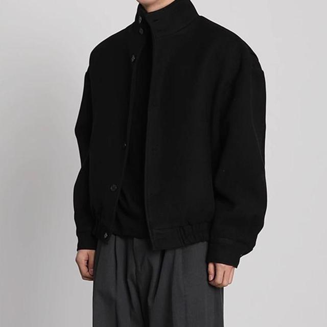 High Neck Button-Up Plain Jacket Product Image