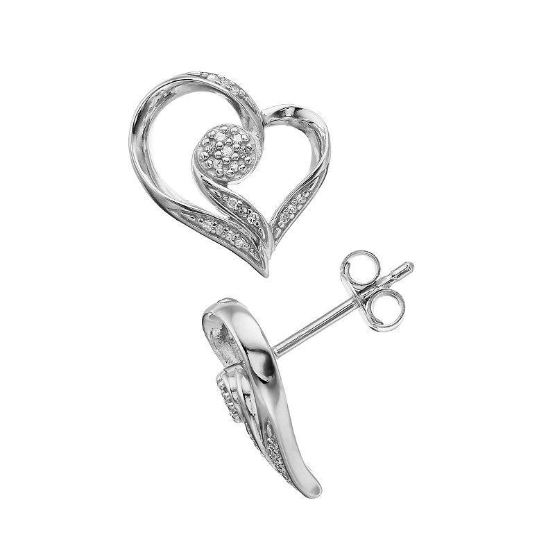 Sterling Silver 1/10 Carat T.W. Diamond Swirly Heart Stud Earrings, Womens, White Product Image