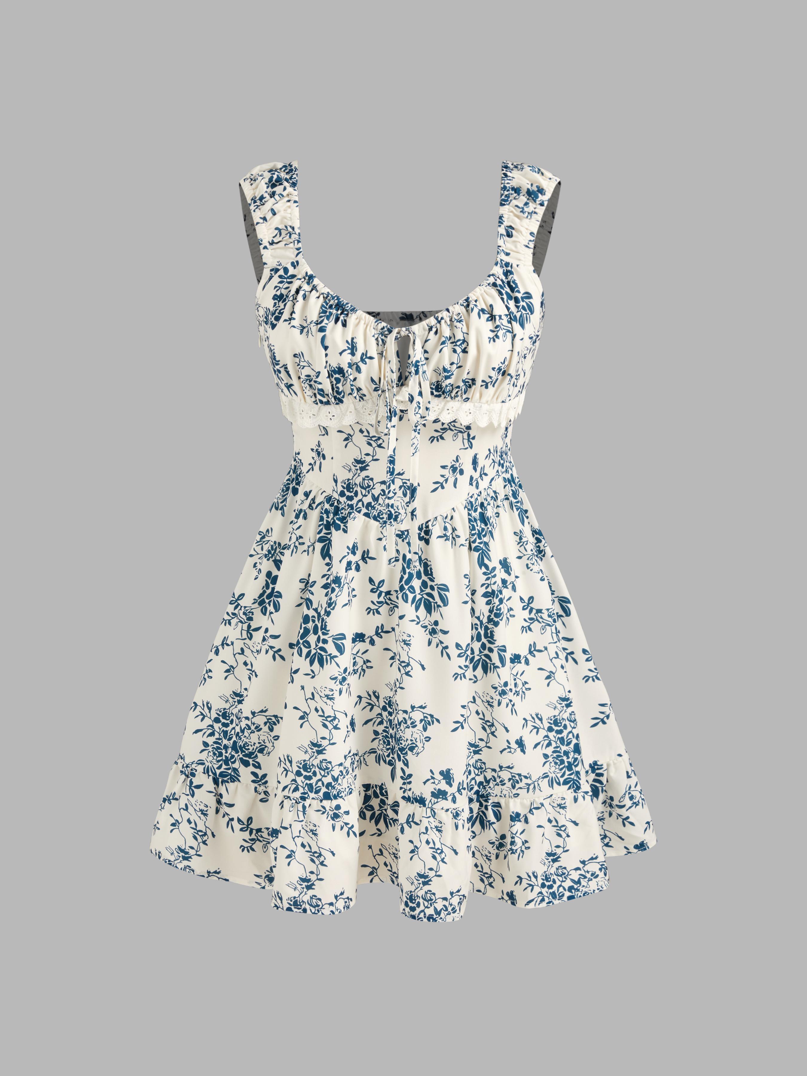 Sweetheart Neckline Floral Knotted Mini Dress Product Image