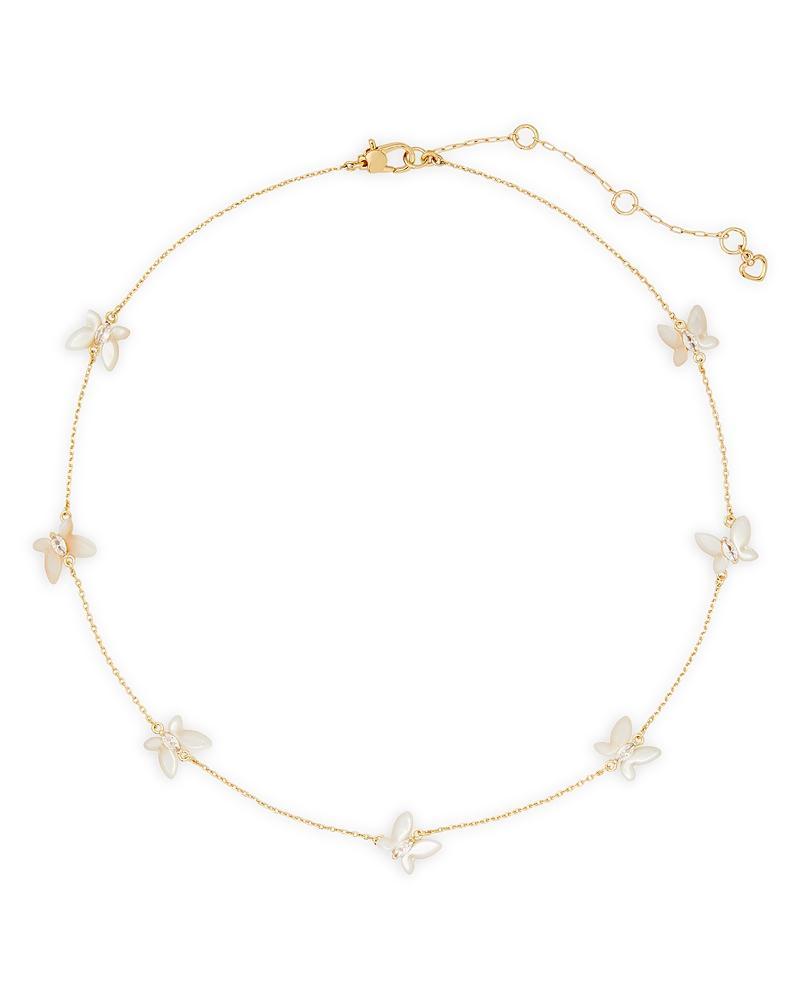 Womens Goldtone, Mother-Of-Pearl & Cubic Zirconia Butterfly Station Necklace Product Image