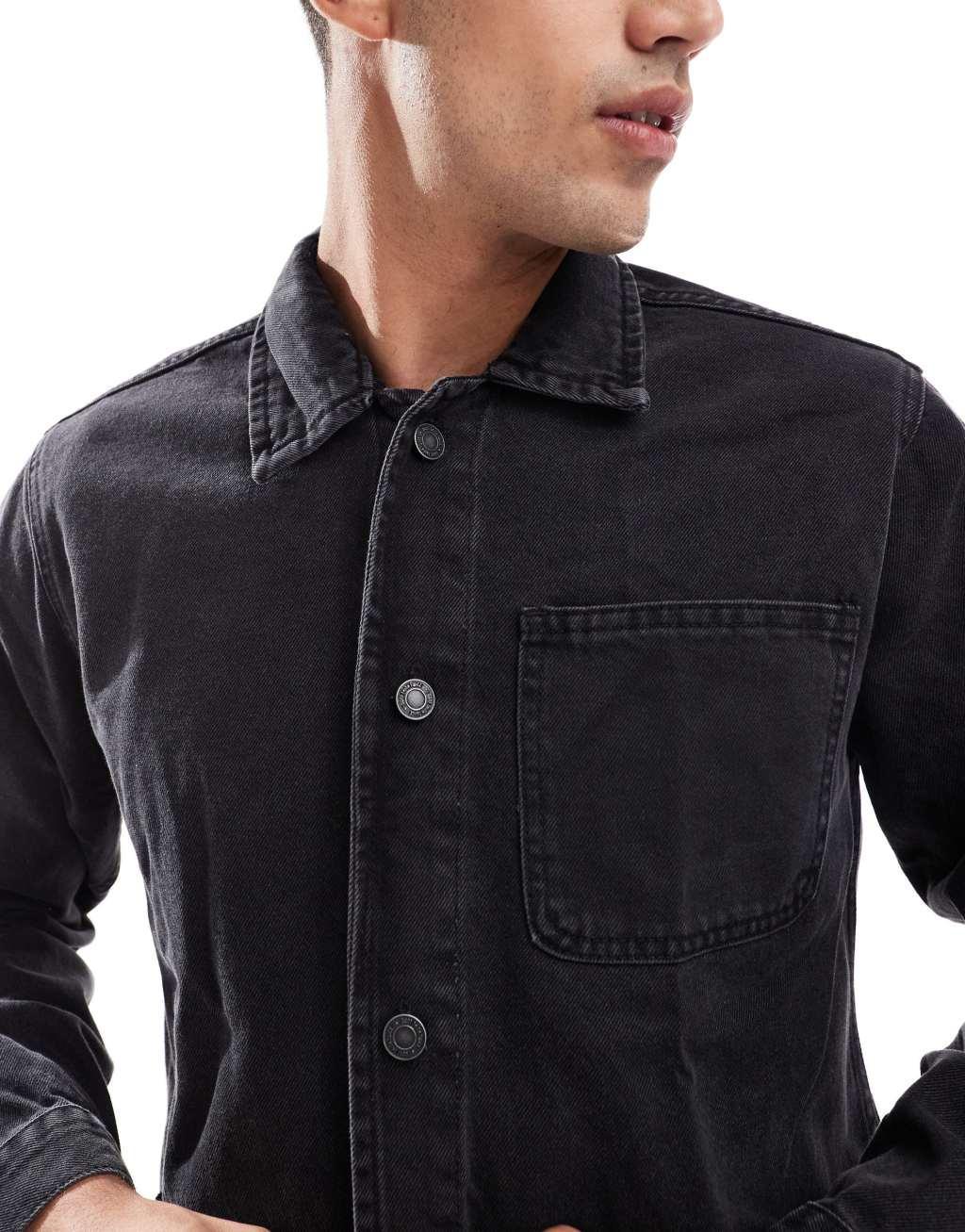 DTT denim worker overshirt in washed black Product Image