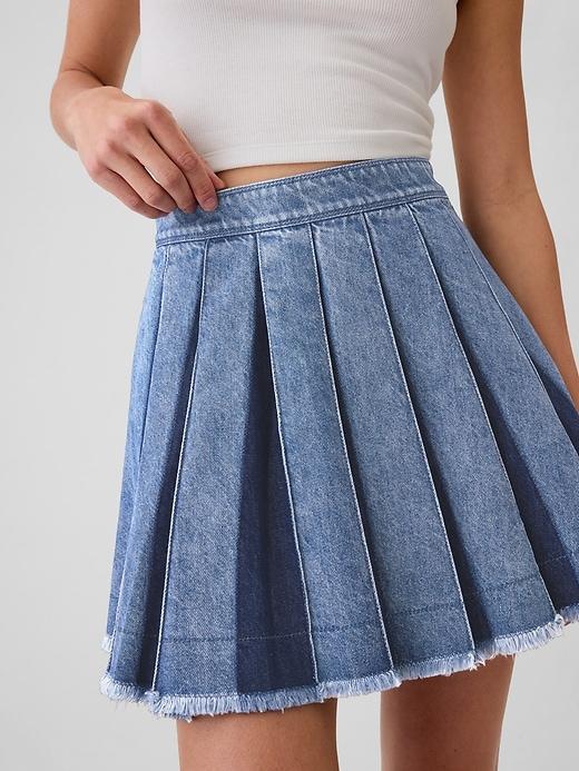 Pleated Denim Mini Skirt Product Image