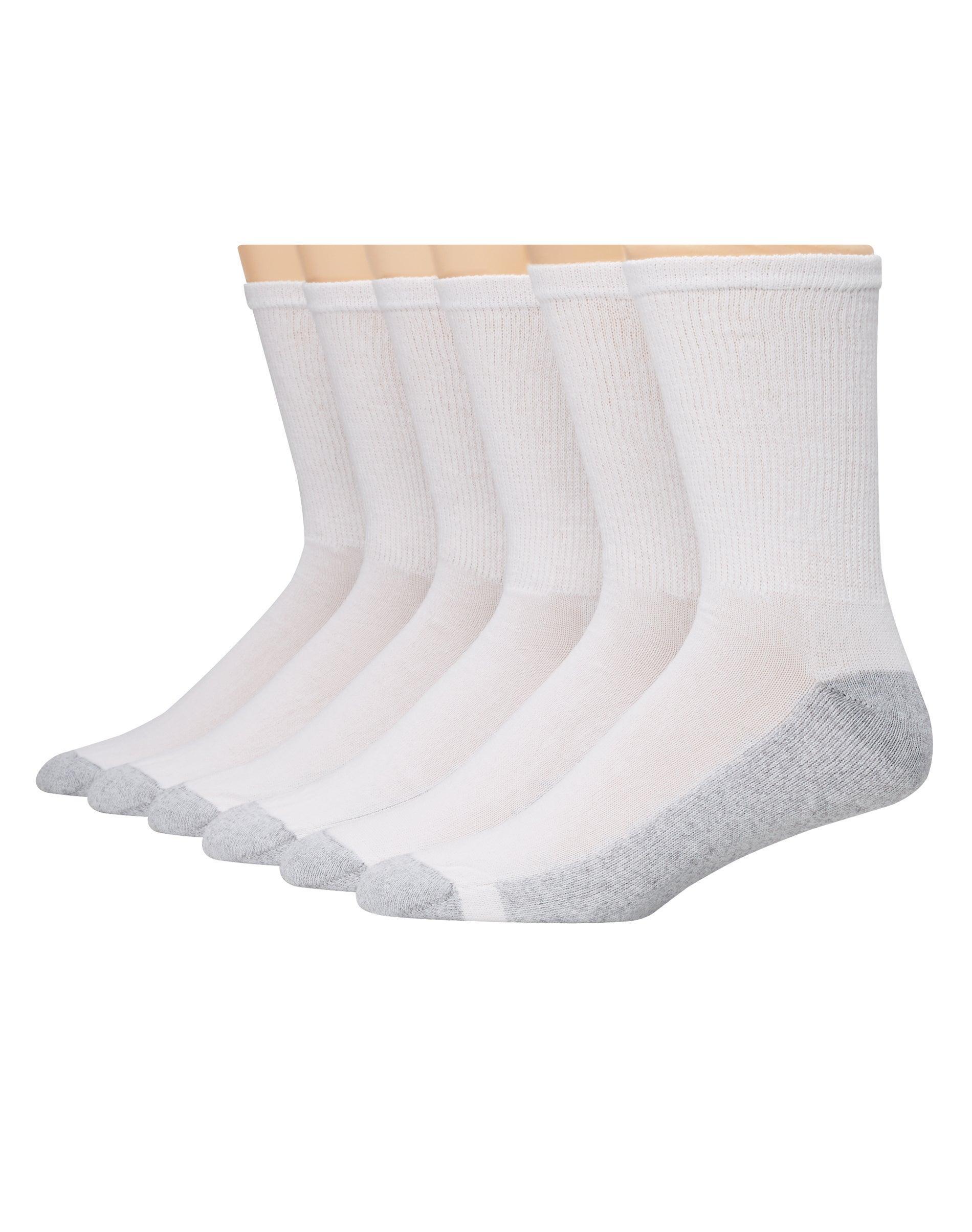 Hanes Double Tough Mens Big & Tall Cushion Crew Socks, 6-Pairs White 12-14 Product Image