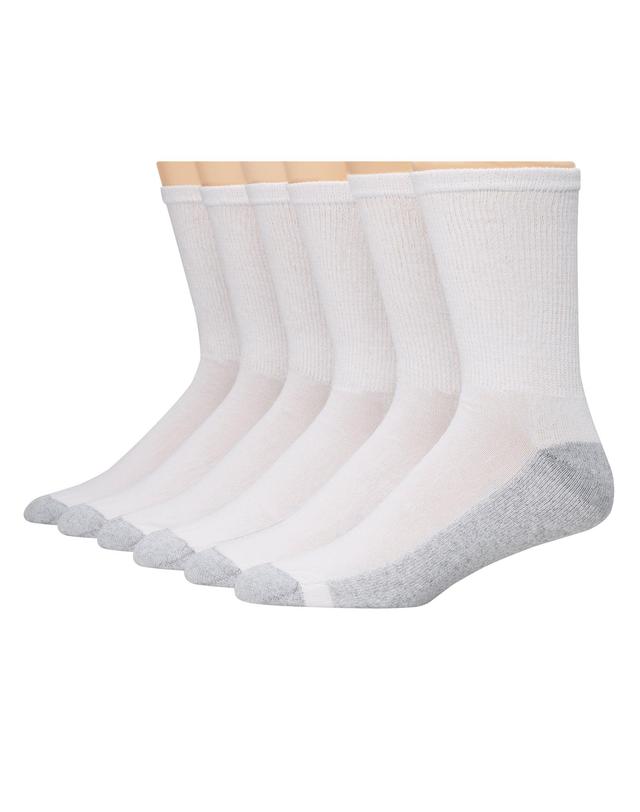 Hanes Mens Big & Tall Cushion Crew Socks 6-Pack White 12-14 Product Image