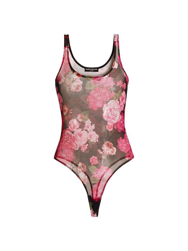 Womens Gigi Floral-Mesh Scoopneck Bodysuit Product Image