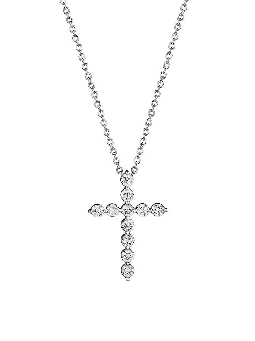 Womens 14K White Gold & 1 TCW Diamond Cross Pendant Necklace Product Image