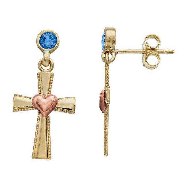 Kristen Kesho 10k Gold Lab-Created Gemstone Birthstone Heart Cross Dangle Earrings, Womens, Oct Product Image