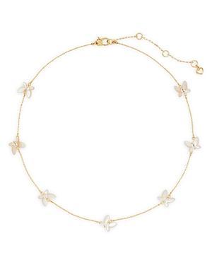 Womens Goldtone, Mother-Of-Pearl & Cubic Zirconia Butterfly Station Necklace Product Image