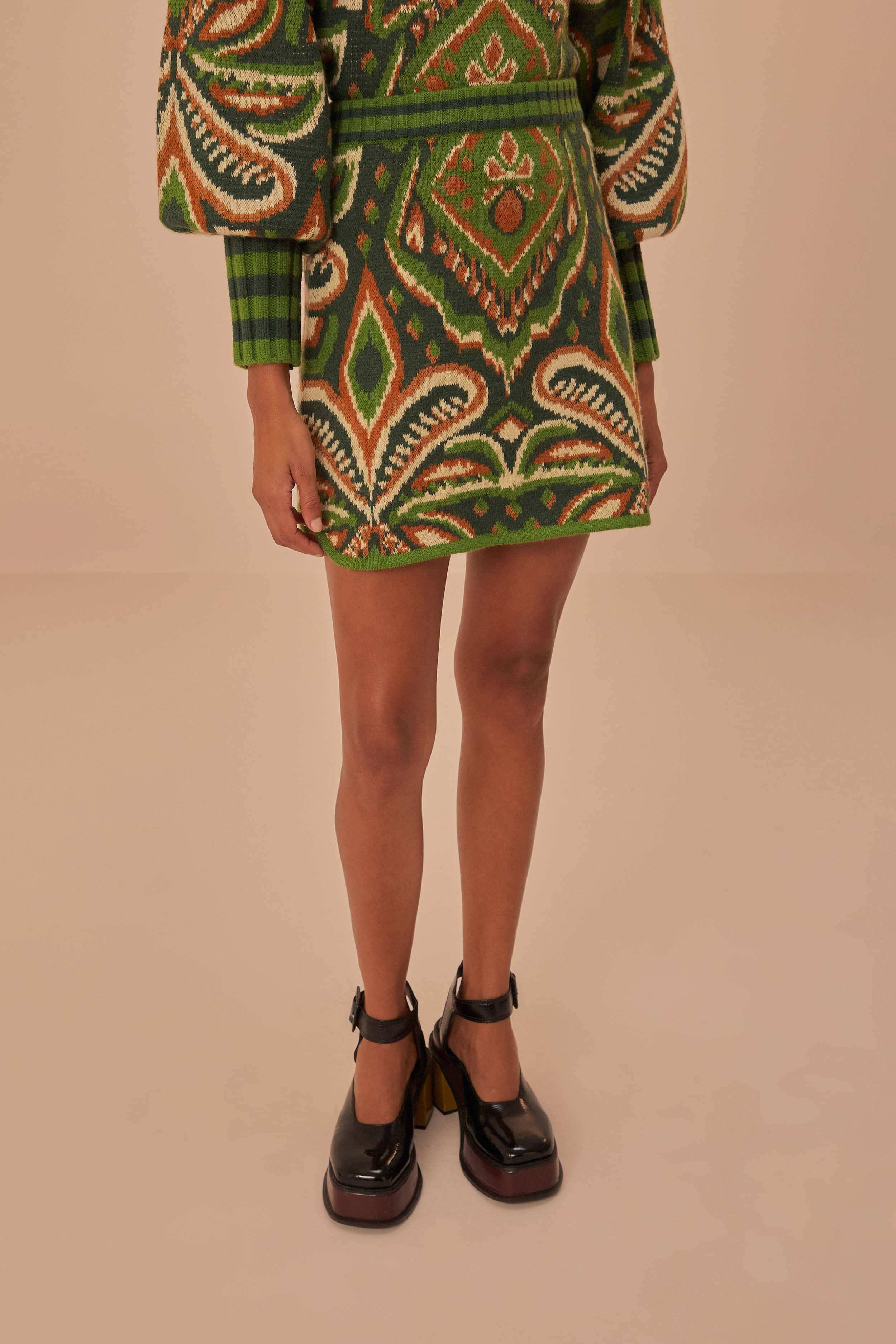 Green Pinneaple Ikat Knit Mini Skirt Product Image