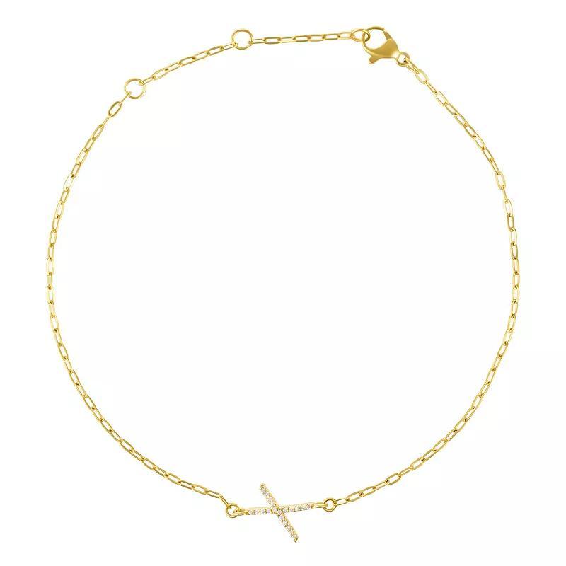 Adornia Gold Tone Cubic Zirconia Pave Sideways Initial Anklet, Womens Gold Tone X Product Image