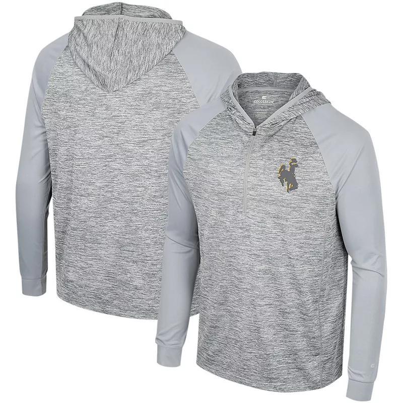 Mens Colosseum Gray Wyoming Cowboys Cybernetic Raglan Quarter-Zip Hooded Top Product Image