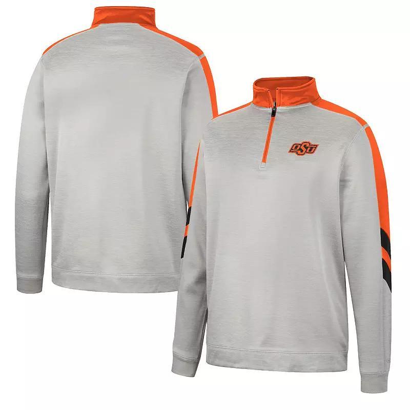 Mens Colosseum Gray/Orange Oklahoma State Cowboys Bushwood Fleece Quarter-Zip Jacket Product Image