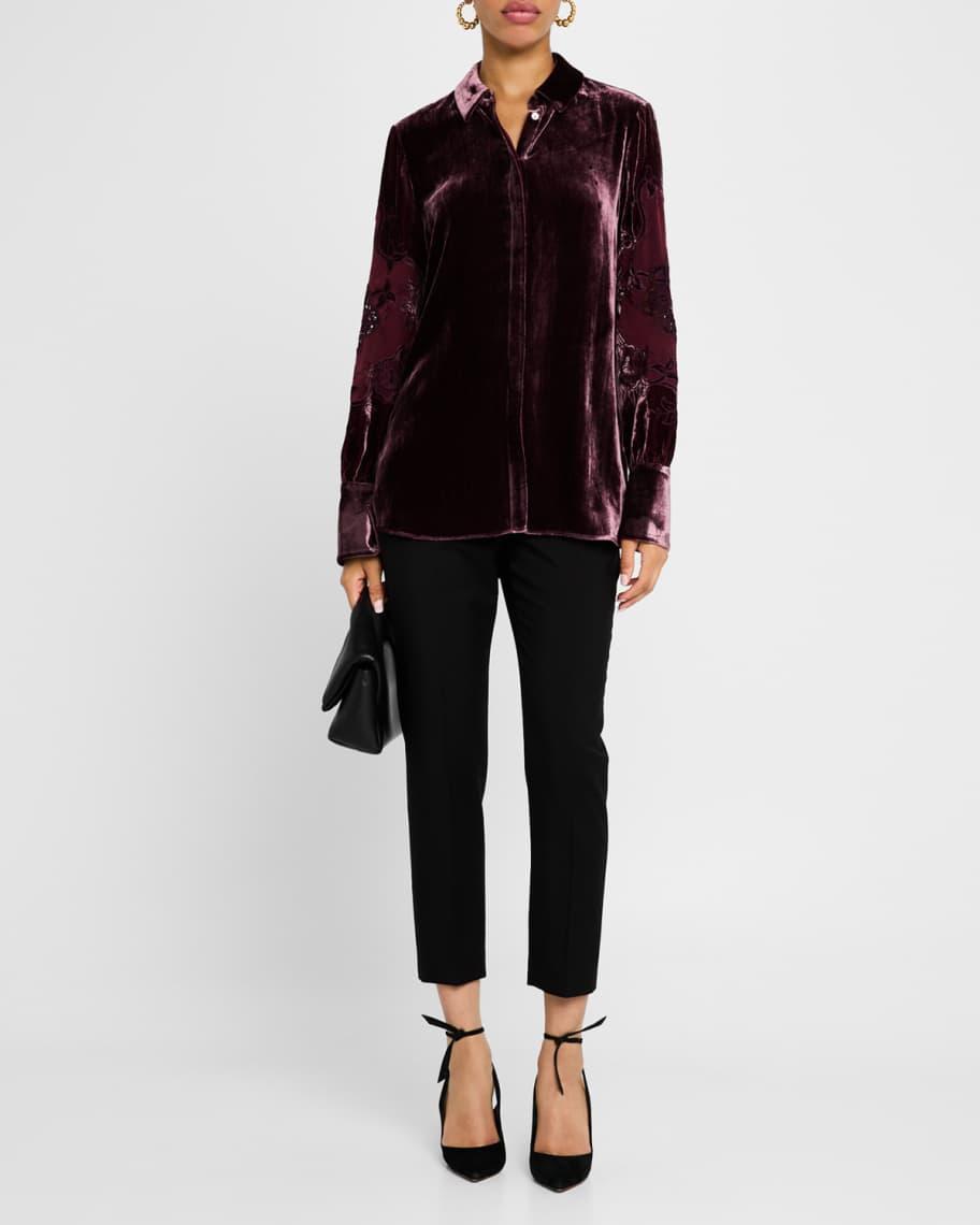 Essie Floral-Embroidered Velvet Blouse Product Image