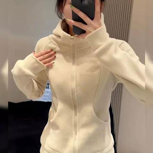 Plain Zip-Up Hoodie Product Image