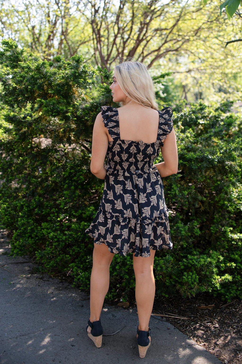 Black Print Ruffled Mini Dress - FINAL SALE Product Image