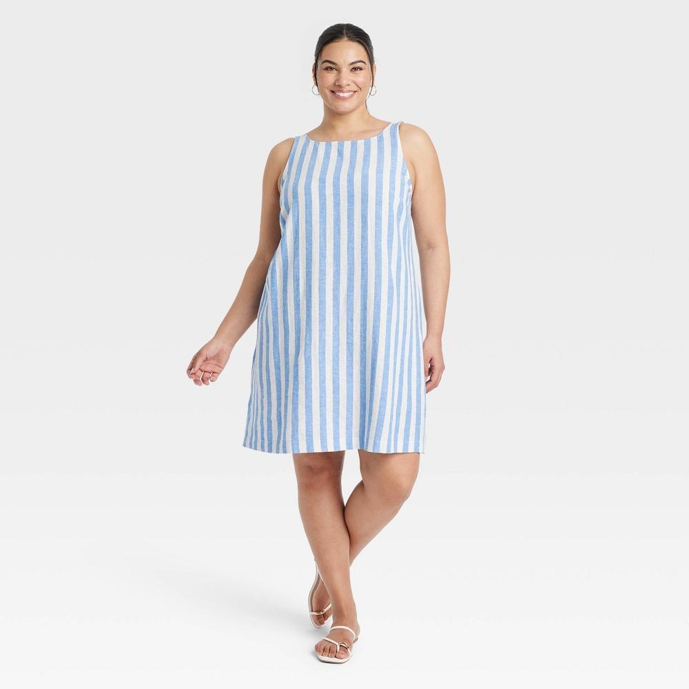 Womens Mini Shift Dress - Ava & Viv Blue Striped 1X Product Image