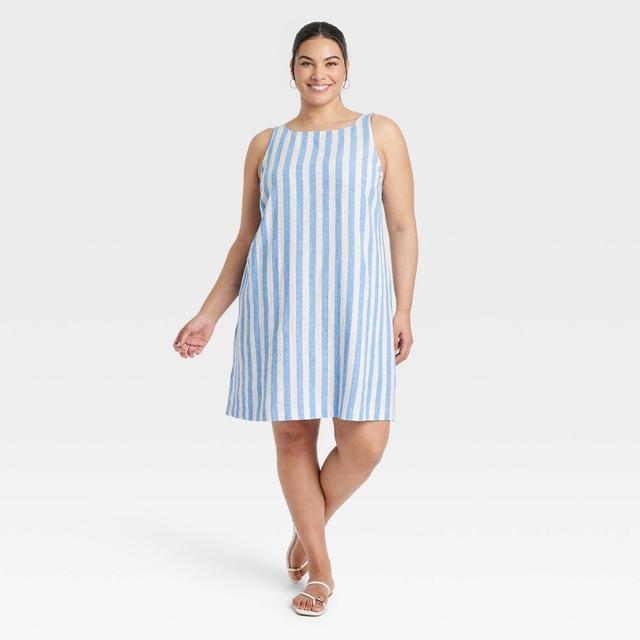 Womens Mini Shift Dress - Ava & Viv Blue Striped 1X Product Image
