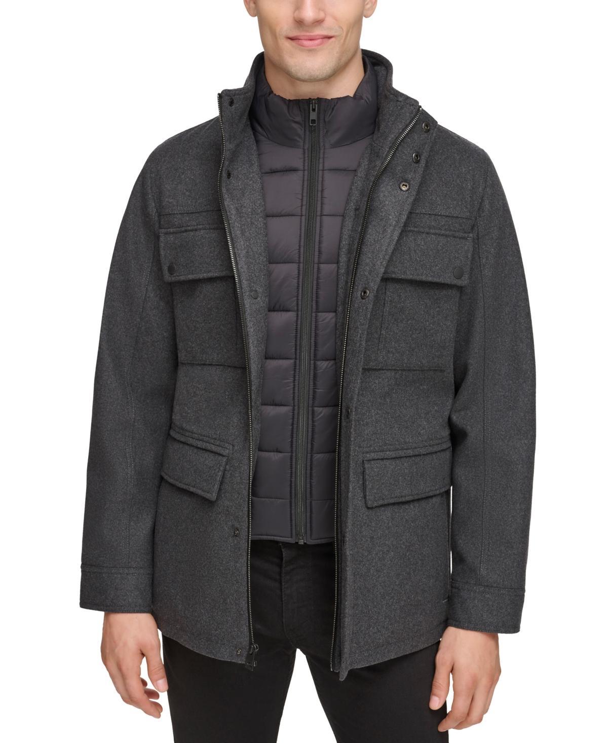 Guess Mens Water-Repellent Jacket with Zip-Out Quilted Puffer Bib Product Image