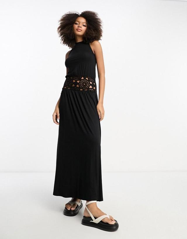 ASOS DESIGN halter neck midi dress with crochet bodice Product Image