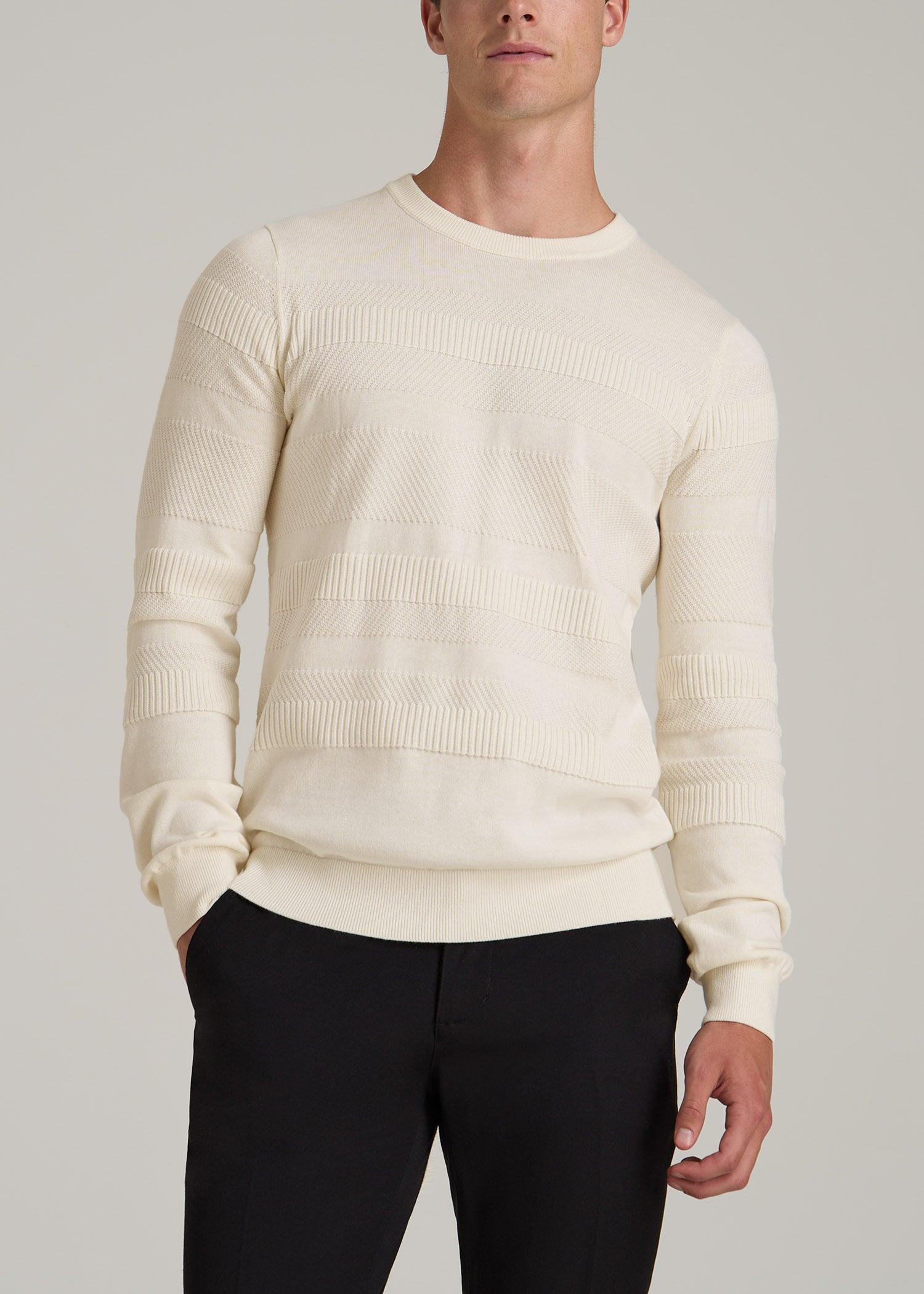 Minimalist Embossed Knit Sweater for Tall Men in Ivory White Product Image