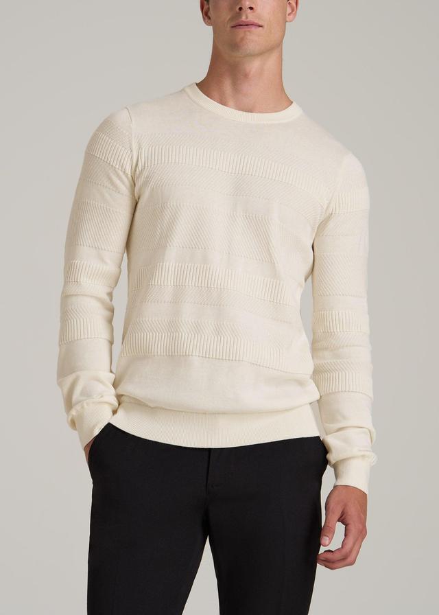 Minimalist Embossed Knit Sweater for Tall Men in Ivory White Product Image