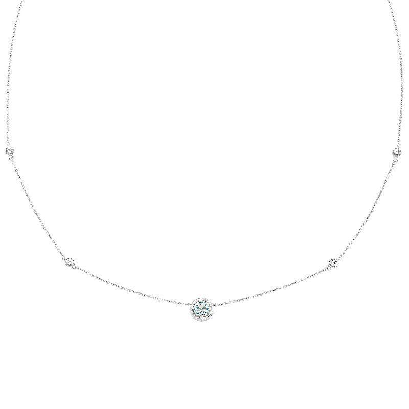 Boston Bay Diamonds Sterling Silver Genuine Aquamarine & Lab-Grown White Sapphire Necklace, Womens Blue Product Image