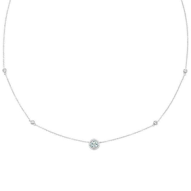 Boston Bay Diamonds Sterling Silver Genuine Aquamarine & Lab-Grown White Sapphire Necklace, Womens Blue Product Image