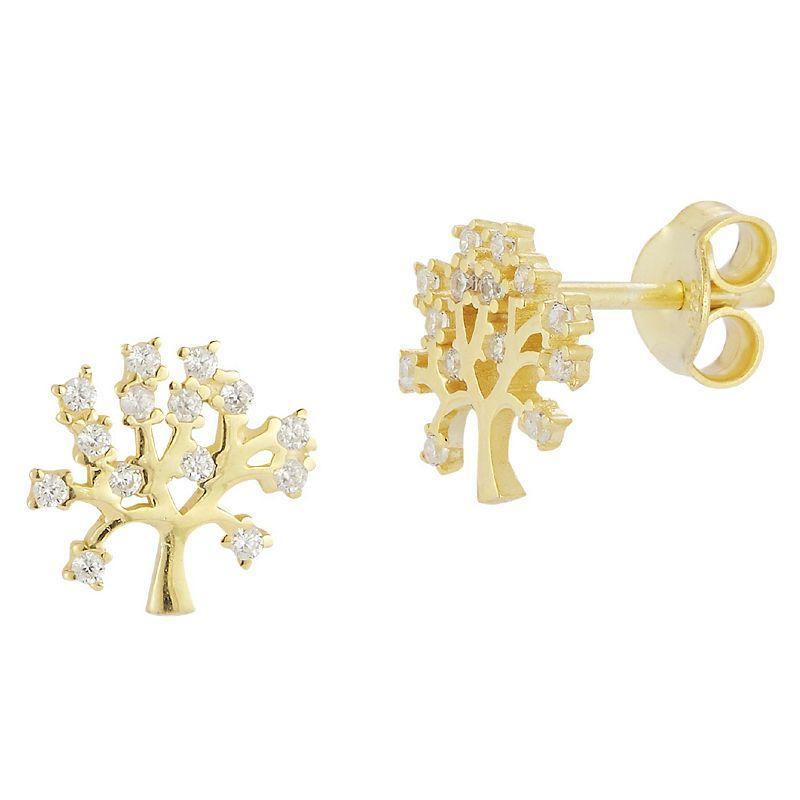 Sunkissed Sterling Cubic Zirconia Tree of Life Stud Earrings, Womens, Yellow Gold Tone Product Image