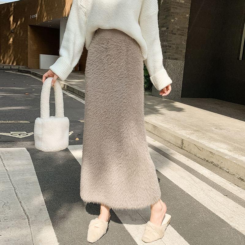 High Rise Knit Maxi A-Line Skirt Product Image