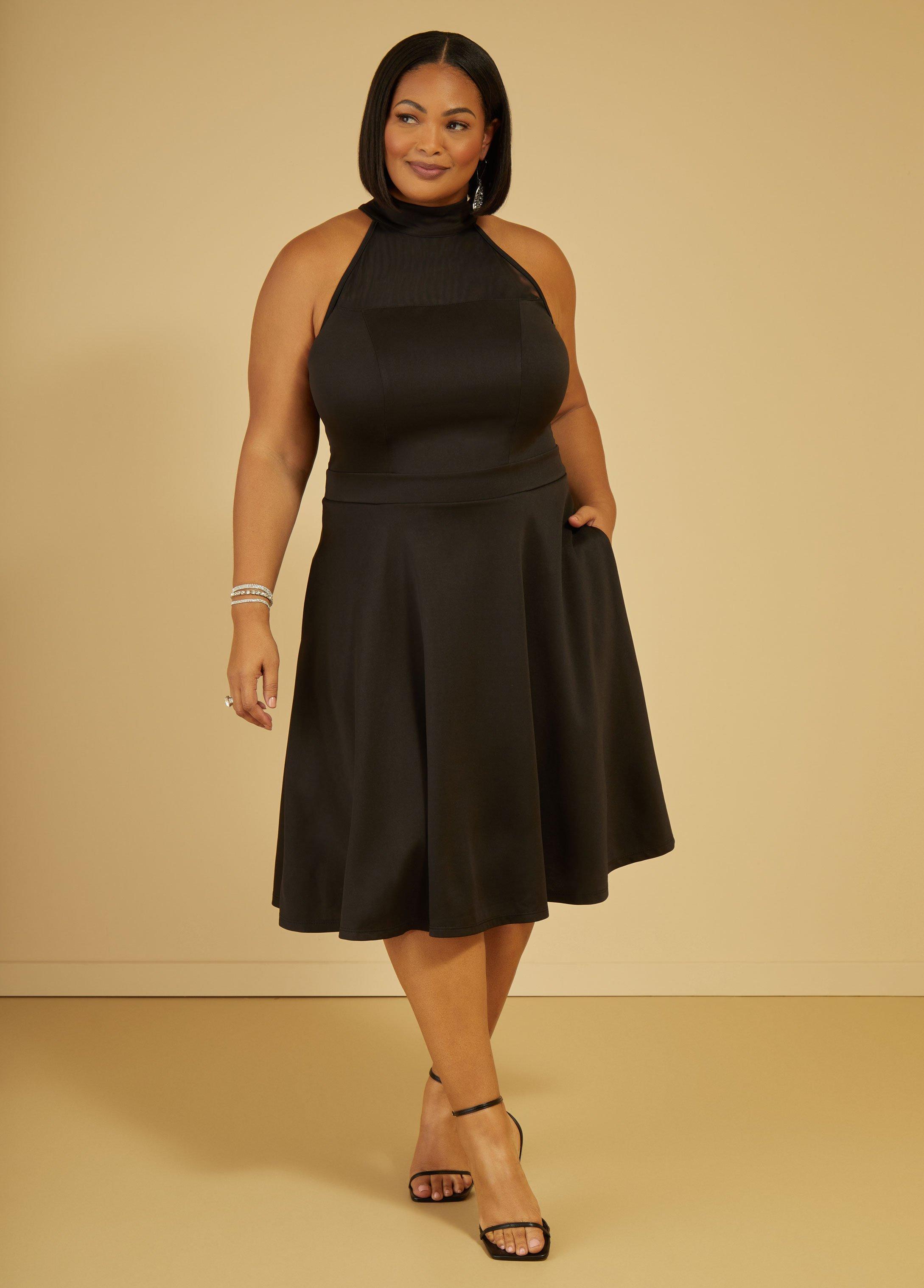 Plus Size Mesh Paneled A Line Dress Ashley Stewart Product Image