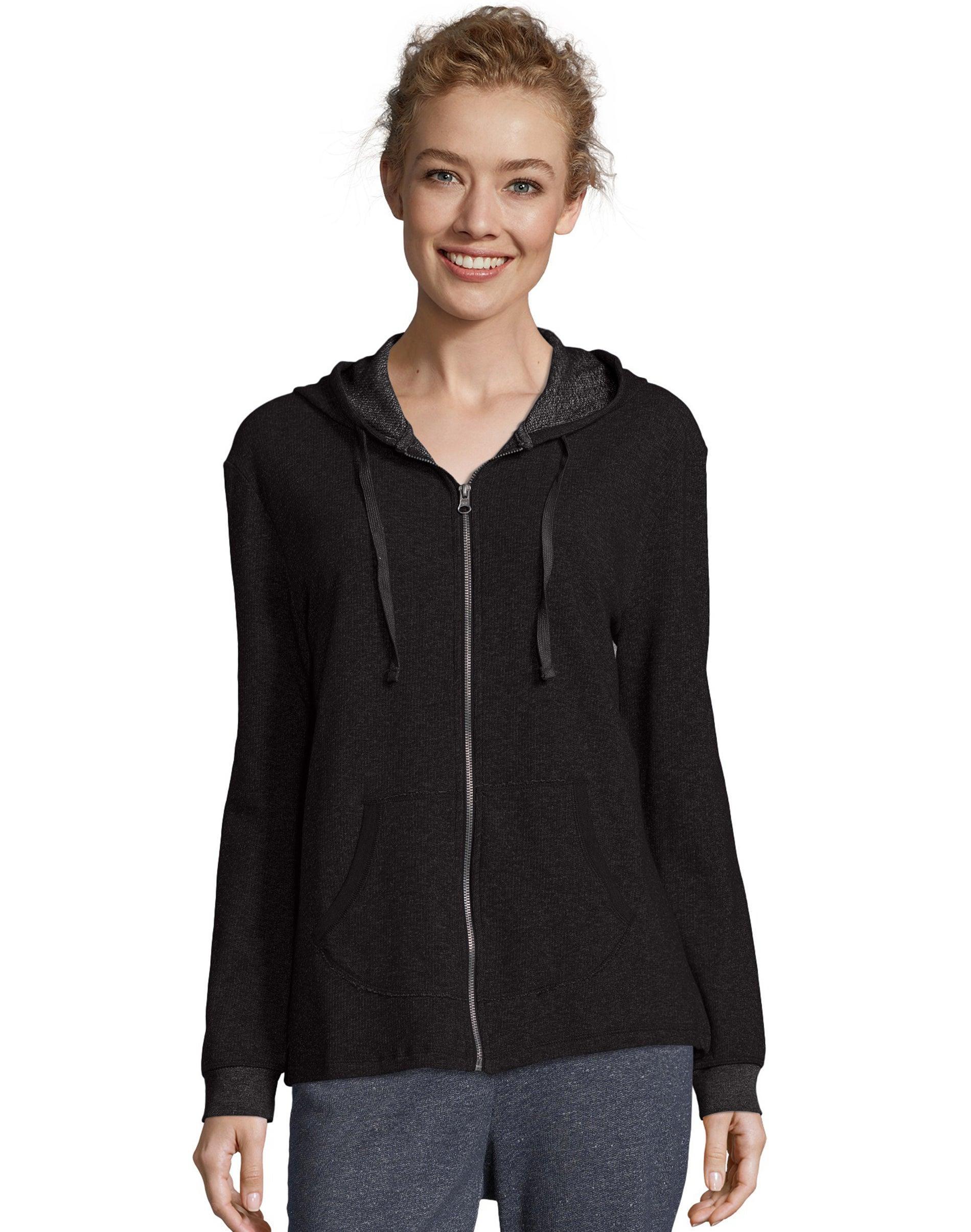 Womens Hanes French Terry Zip-Up Hoodie Black Product Image